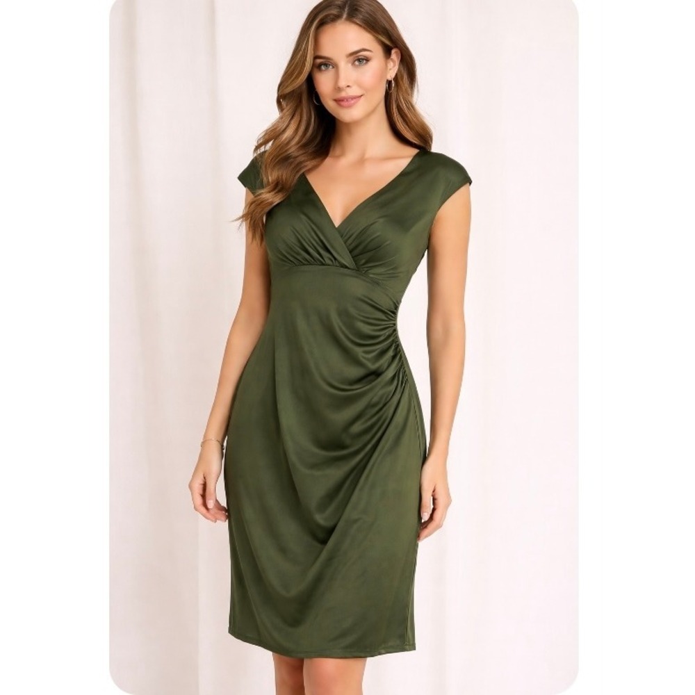 Lauren Ralph Lauren Green Stretch‎ Satin Cocktail Dress Womens 6
